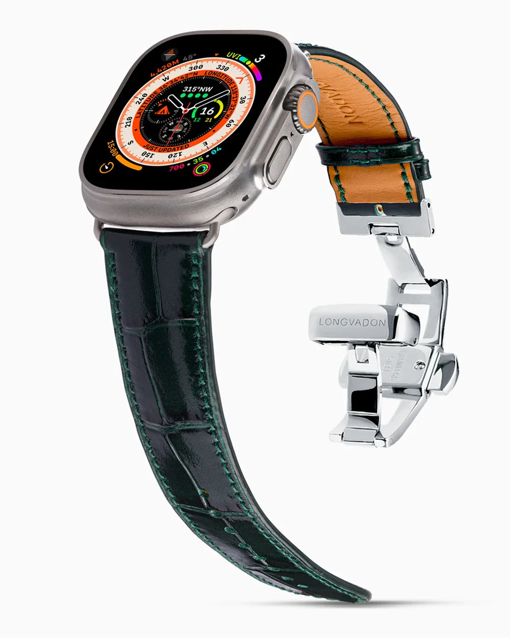 Caiman Calf designer Apple Watch leather band on a Apple Watch