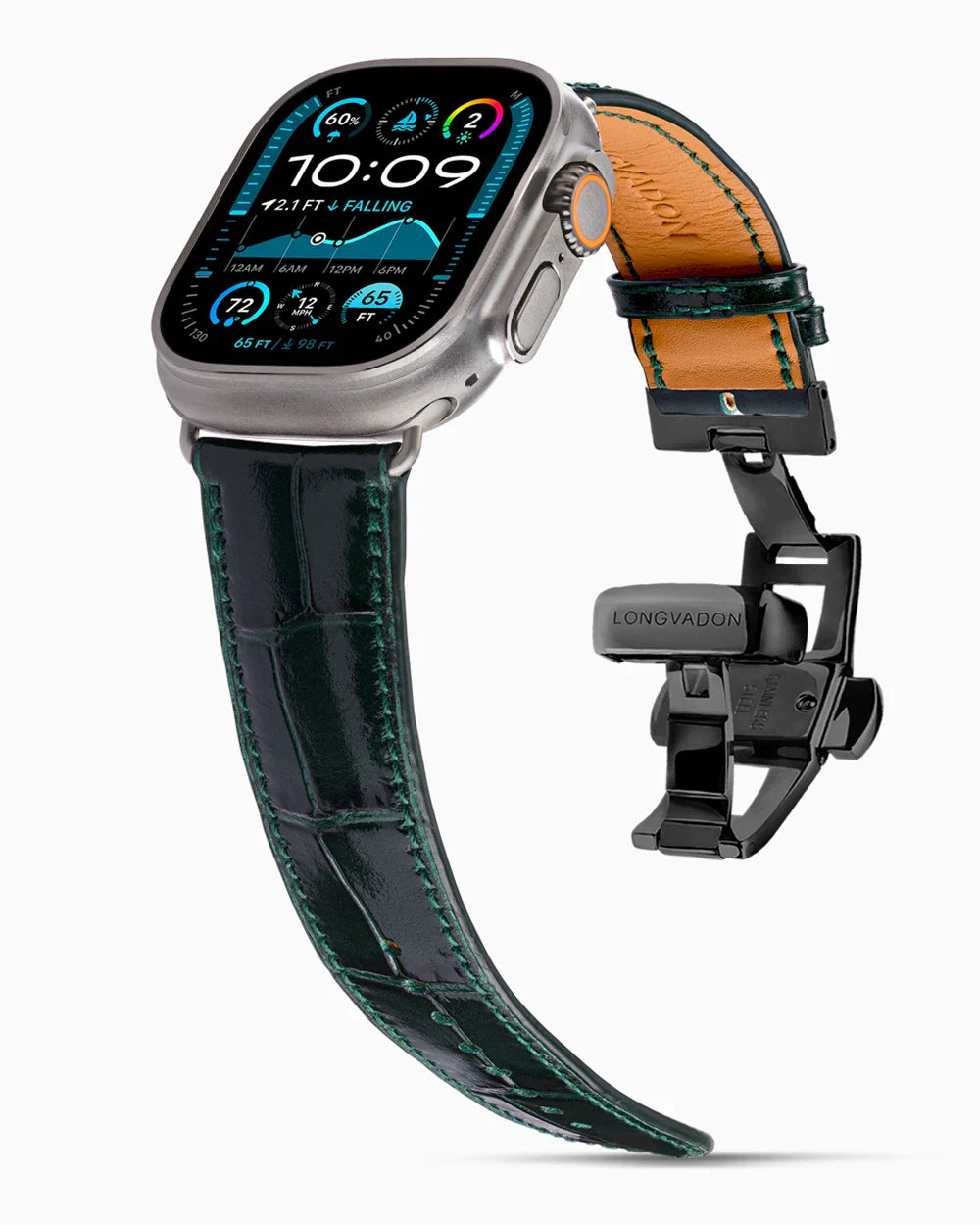 Caiman Calf designer Apple Watch leather band on a Apple Watch