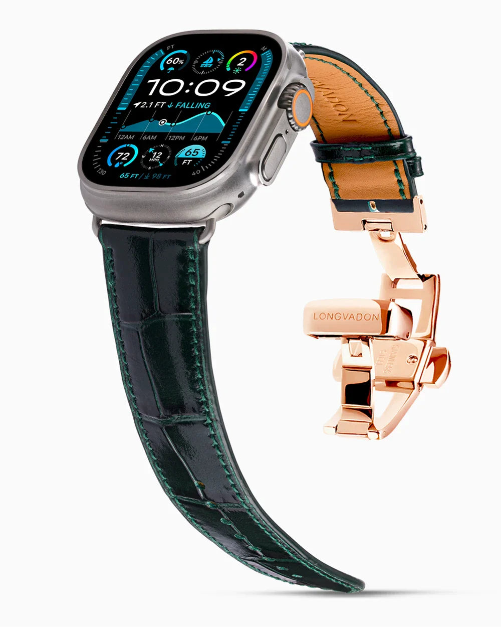 Caiman Calf designer Apple Watch leather band on a Apple Watch
