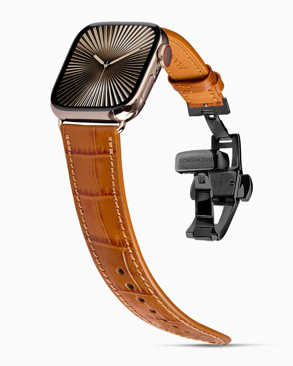 Caiman Calf designer Apple Watch leather band on a Apple Watch