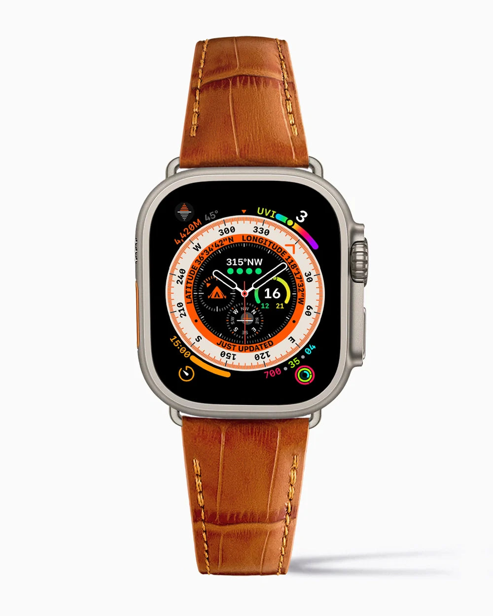 Caiman Calf designer Apple Watch leather band on a Apple Watch Ultra