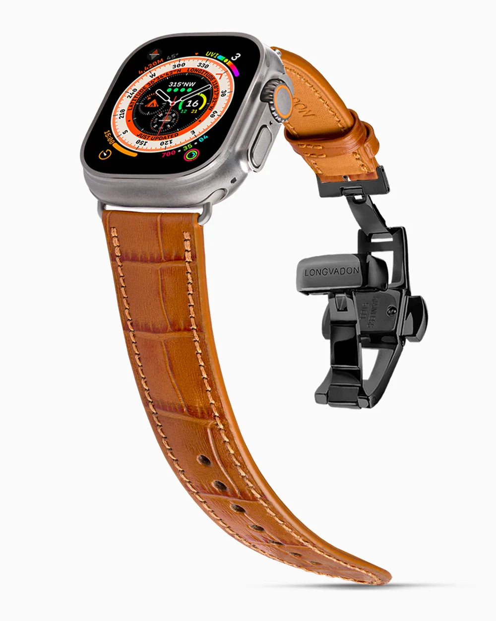 Caiman Calf designer Apple Watch leather band on a Apple Watch