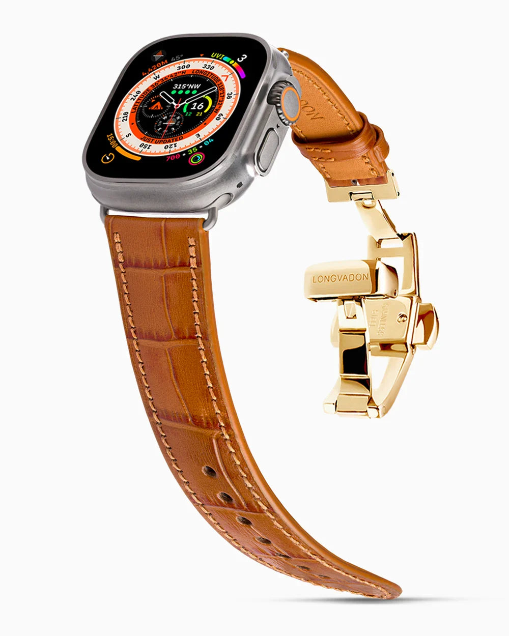 Caiman Calf designer Apple Watch leather band on a Apple Watch