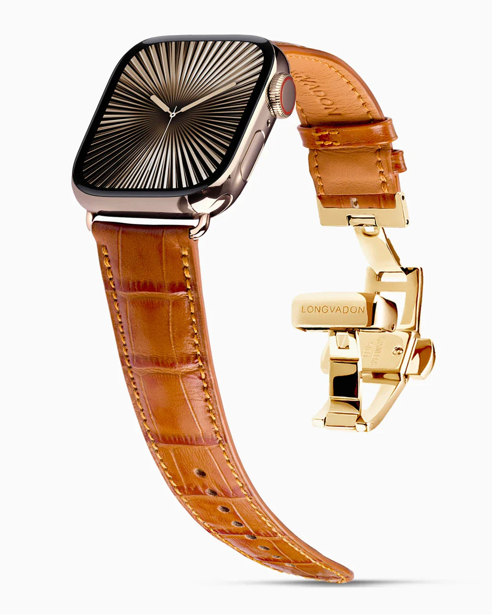 Caiman Calf designer Apple Watch leather band on a Apple Watch