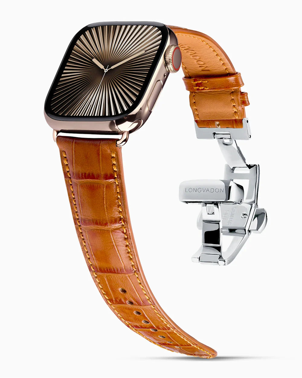 Caiman Calf designer Apple Watch leather band on a Apple Watch