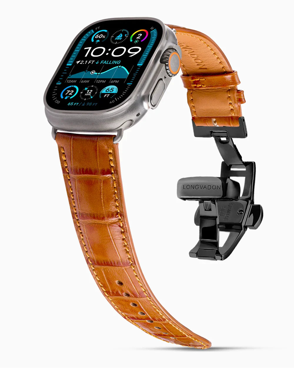 Caiman Calf designer Apple Watch leather band on a Apple Watch
