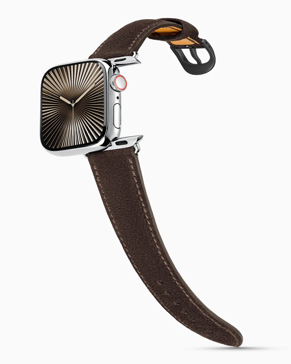 Janus Suede luxury Apple Watch leather band on a Series 10 Apple Watch