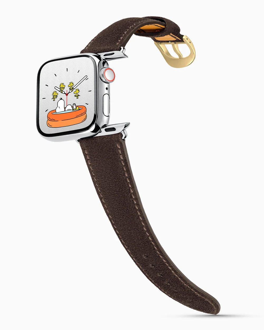 Janus Suede luxury Apple Watch leather band on a Series 9 Apple Watch