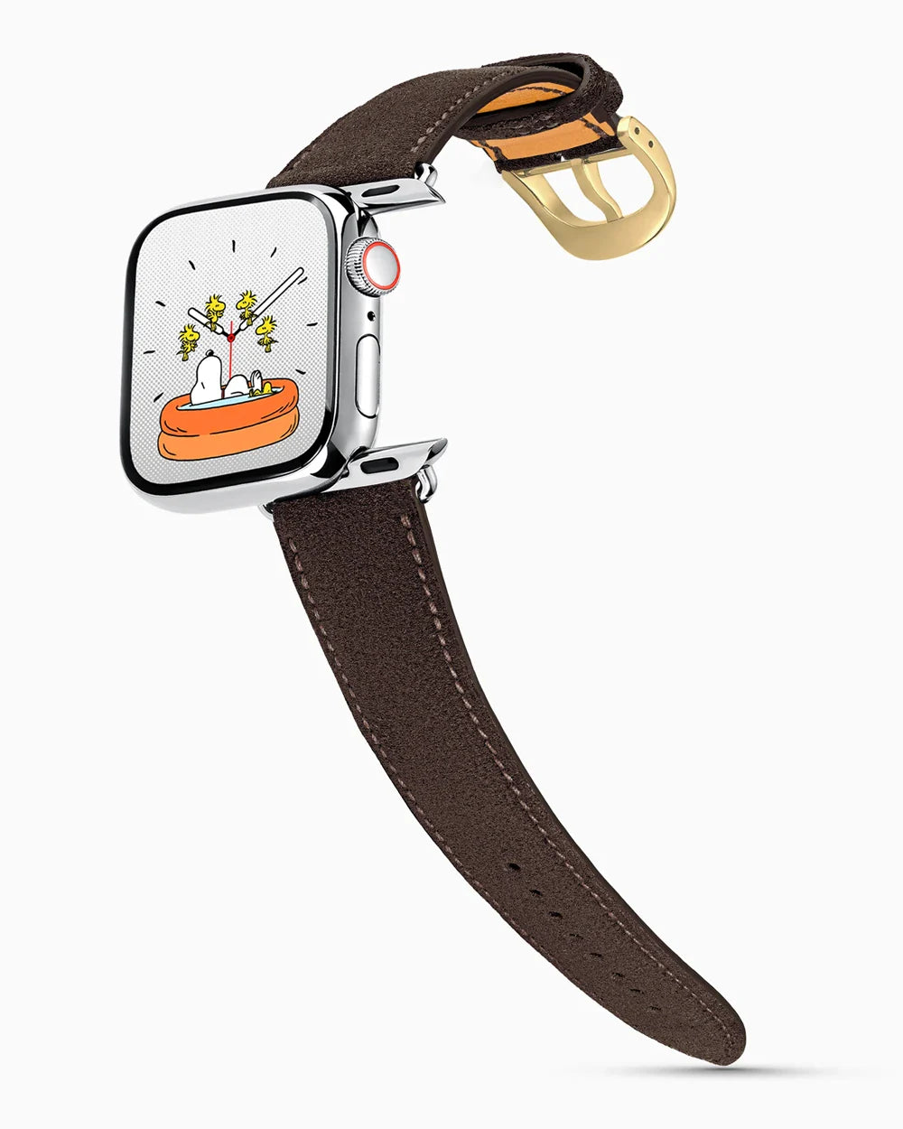 Janus Suede luxury Apple Watch leather band on a Series 9 Apple Watch