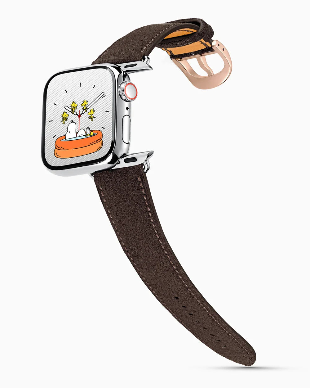 Janus Suede luxury Apple Watch leather band on a Series 9 Apple Watch