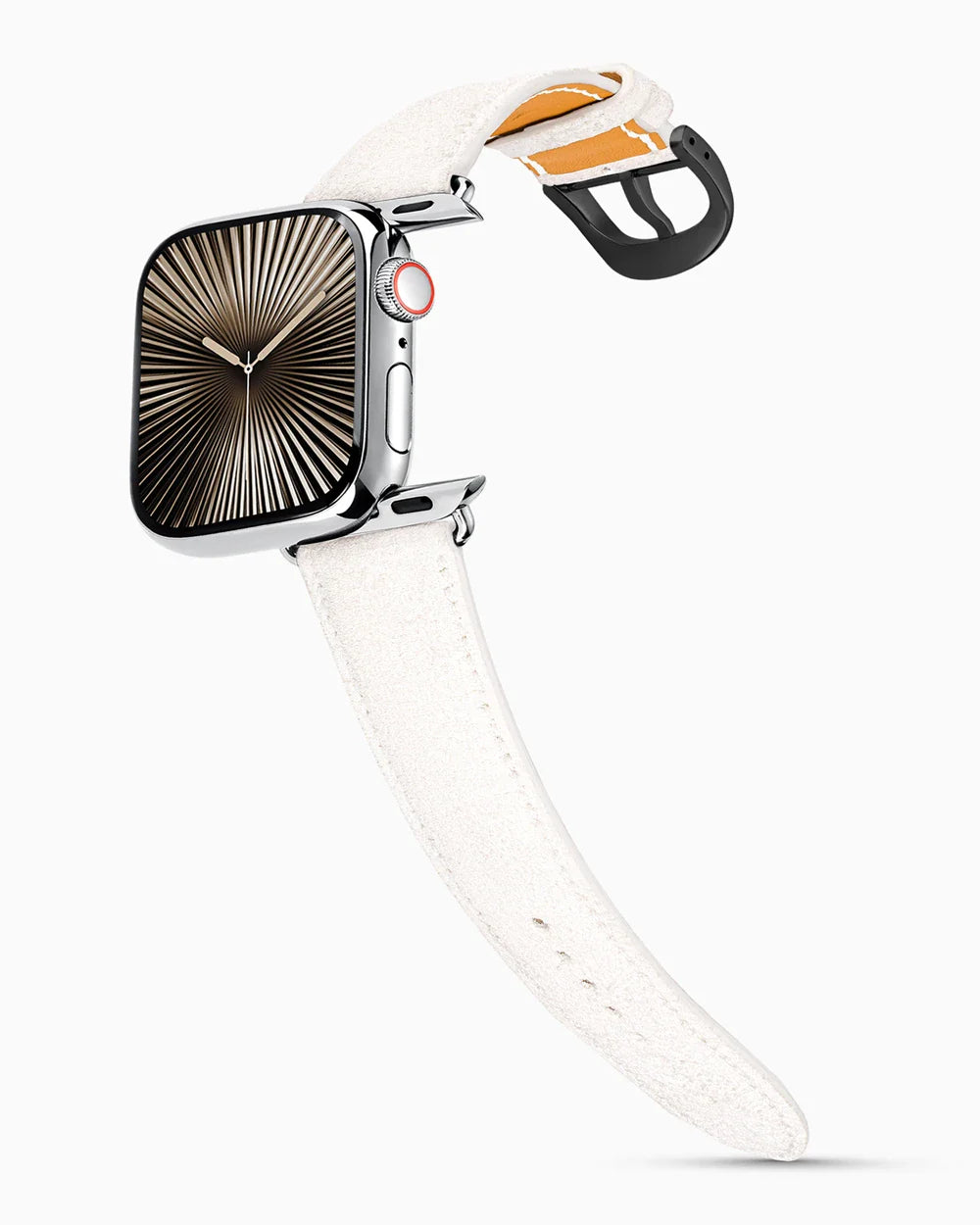 Janus Suede luxury Apple Watch leather band on a Series 10 Apple Watch