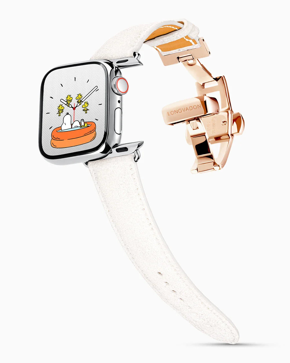 Janus Suede luxury Apple Watch leather band on a Series 9 Apple Watch