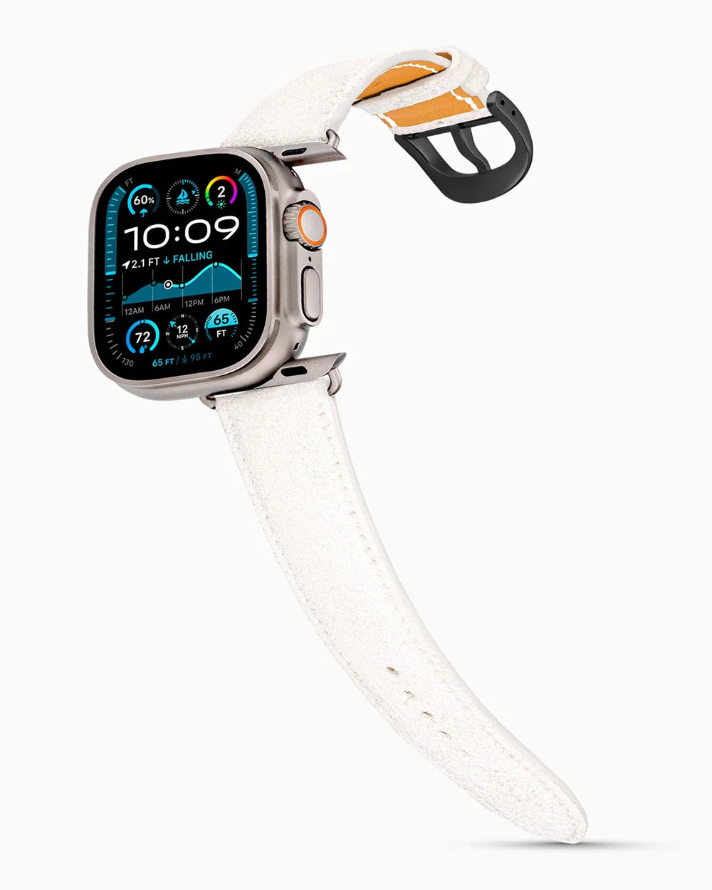 Janus Suede luxury Apple Watch leather band on an Apple Watch Ultra