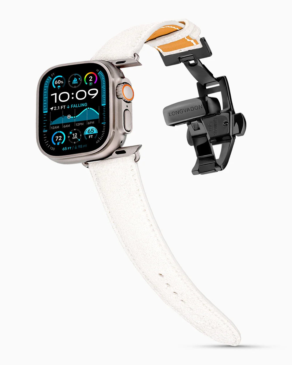 Janus Suede luxury Apple Watch leather band on an Apple Watch Ultra