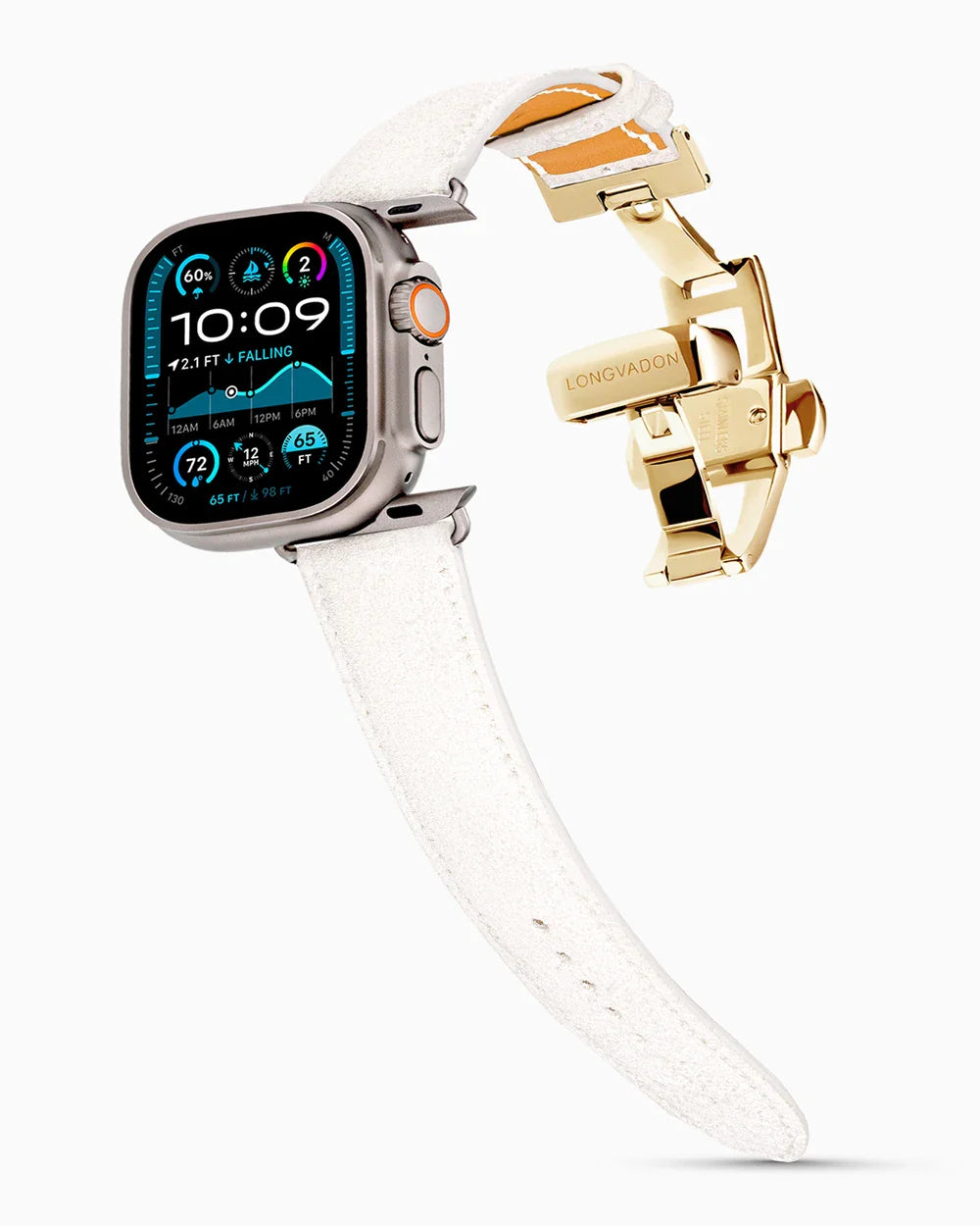 Janus Suede luxury Apple Watch leather band on an Apple Watch Ultra