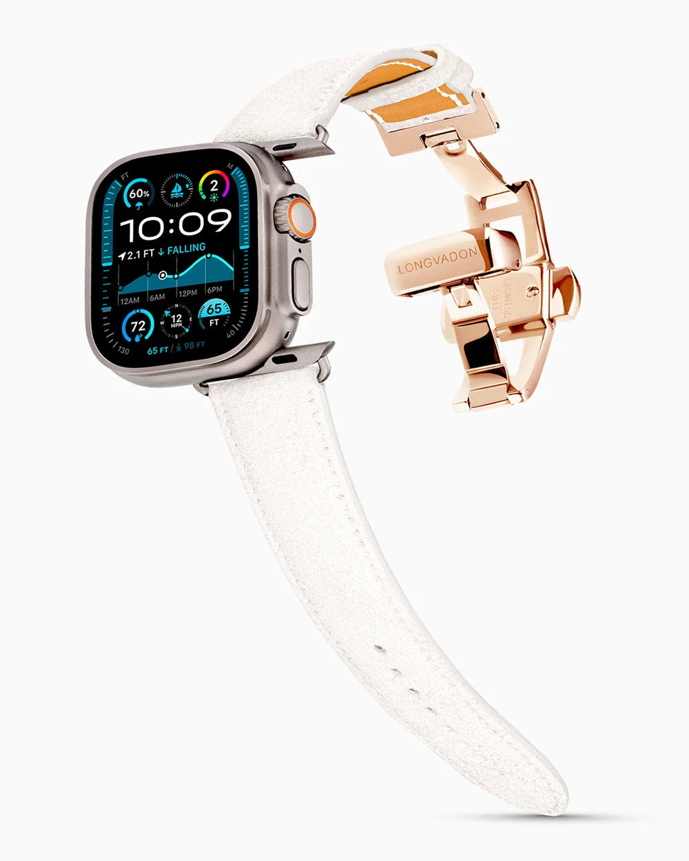 Janus Suede luxury Apple Watch leather band on an Apple Watch Ultra