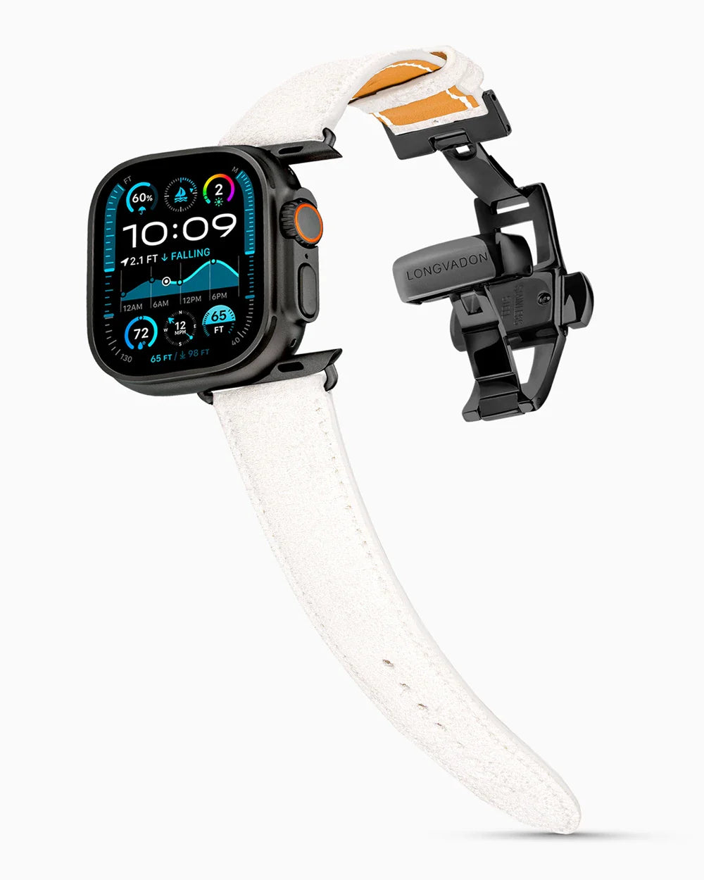 Janus Suede luxury Apple Watch leather band on an Apple Watch Ultra