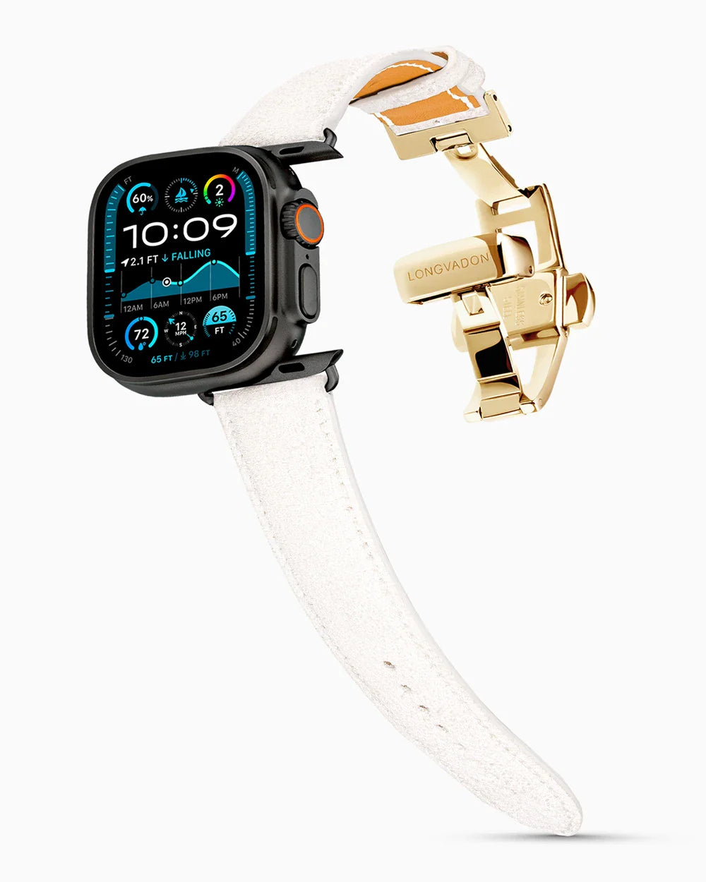 Janus Suede luxury Apple Watch leather band on an Apple Watch Ultra