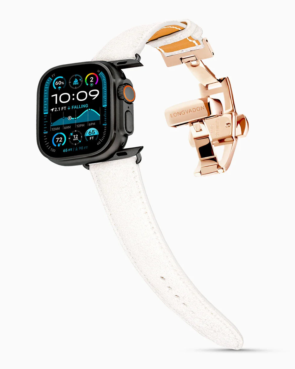 Janus Suede luxury Apple Watch leather band on an Apple Watch Ultra