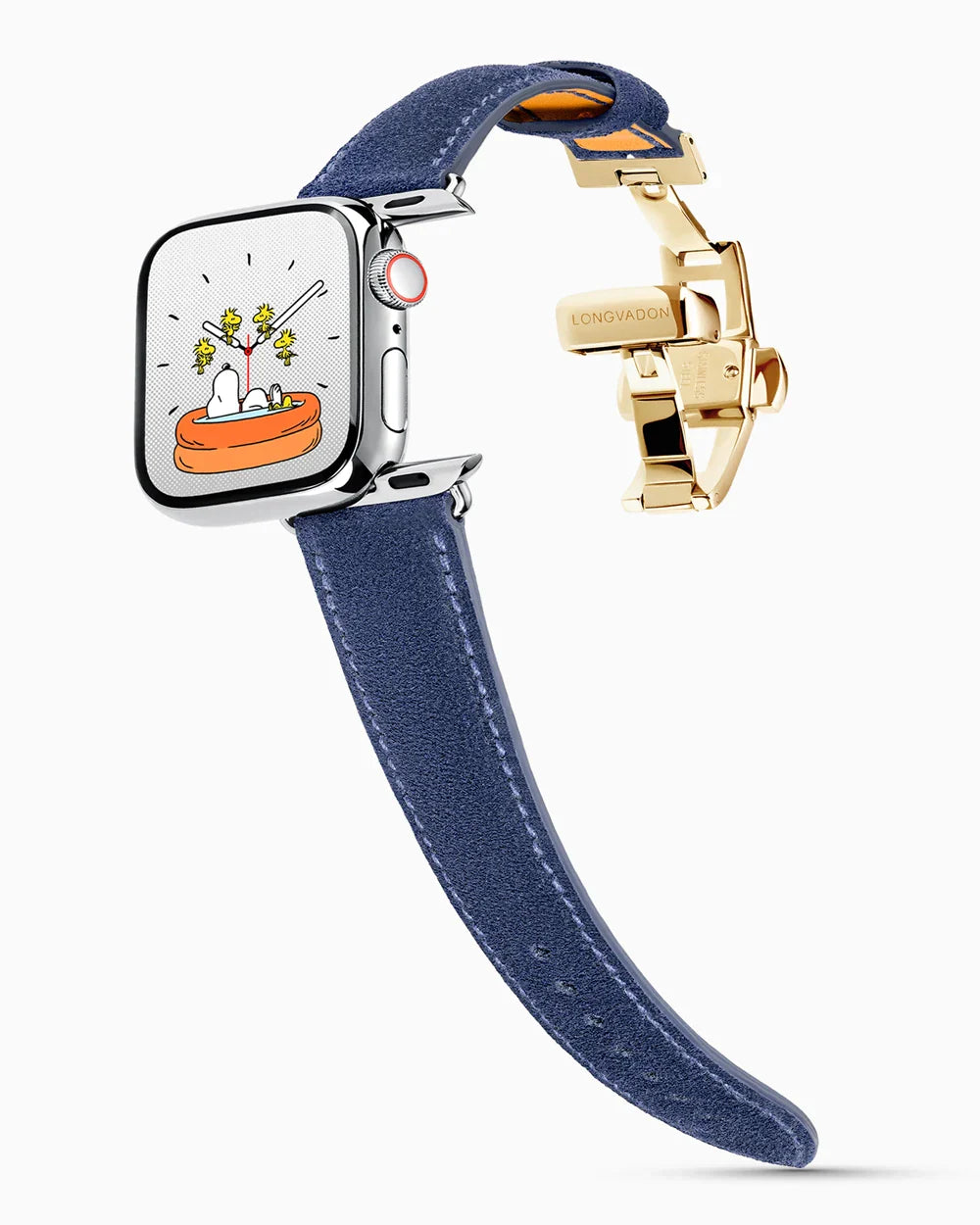 Janus Suede luxury Apple Watch leather band on a Series 9 Apple Watch