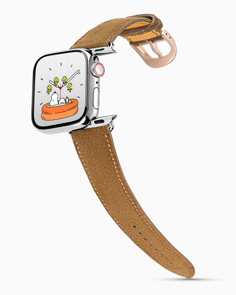 Janus Suede luxury Apple Watch leather band on a Series 9 Apple Watch