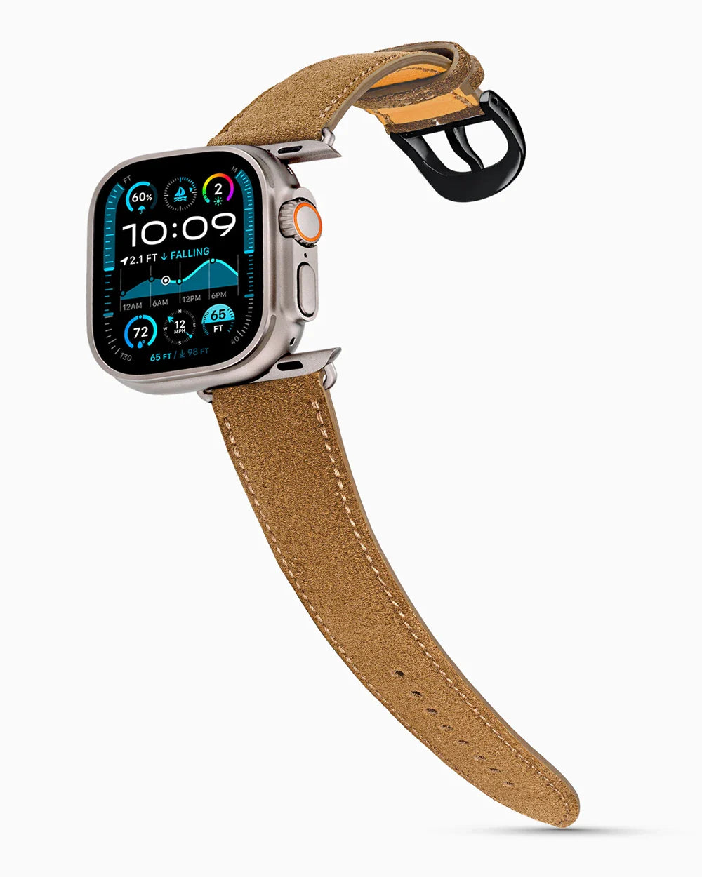 Janus Suede luxury Apple Watch leather band on an Apple Watch Ultra