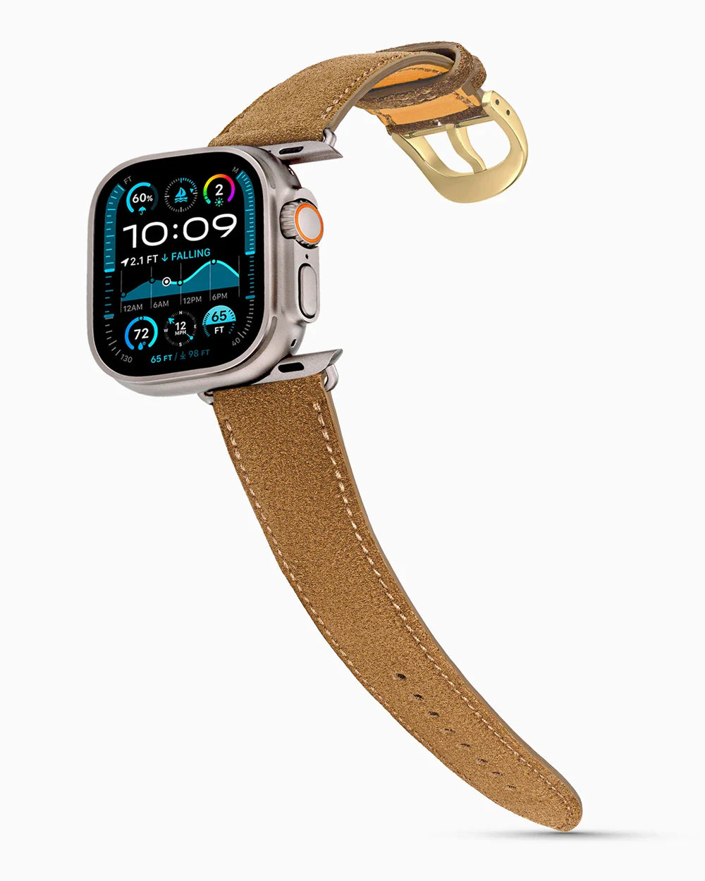 Janus Suede luxury Apple Watch leather band on an Apple Watch Ultra