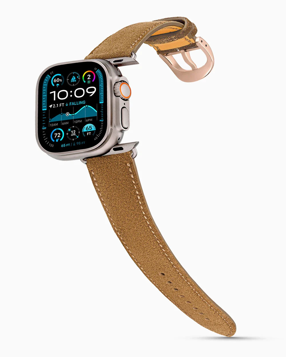 Janus Suede luxury Apple Watch leather band on an Apple Watch Ultra