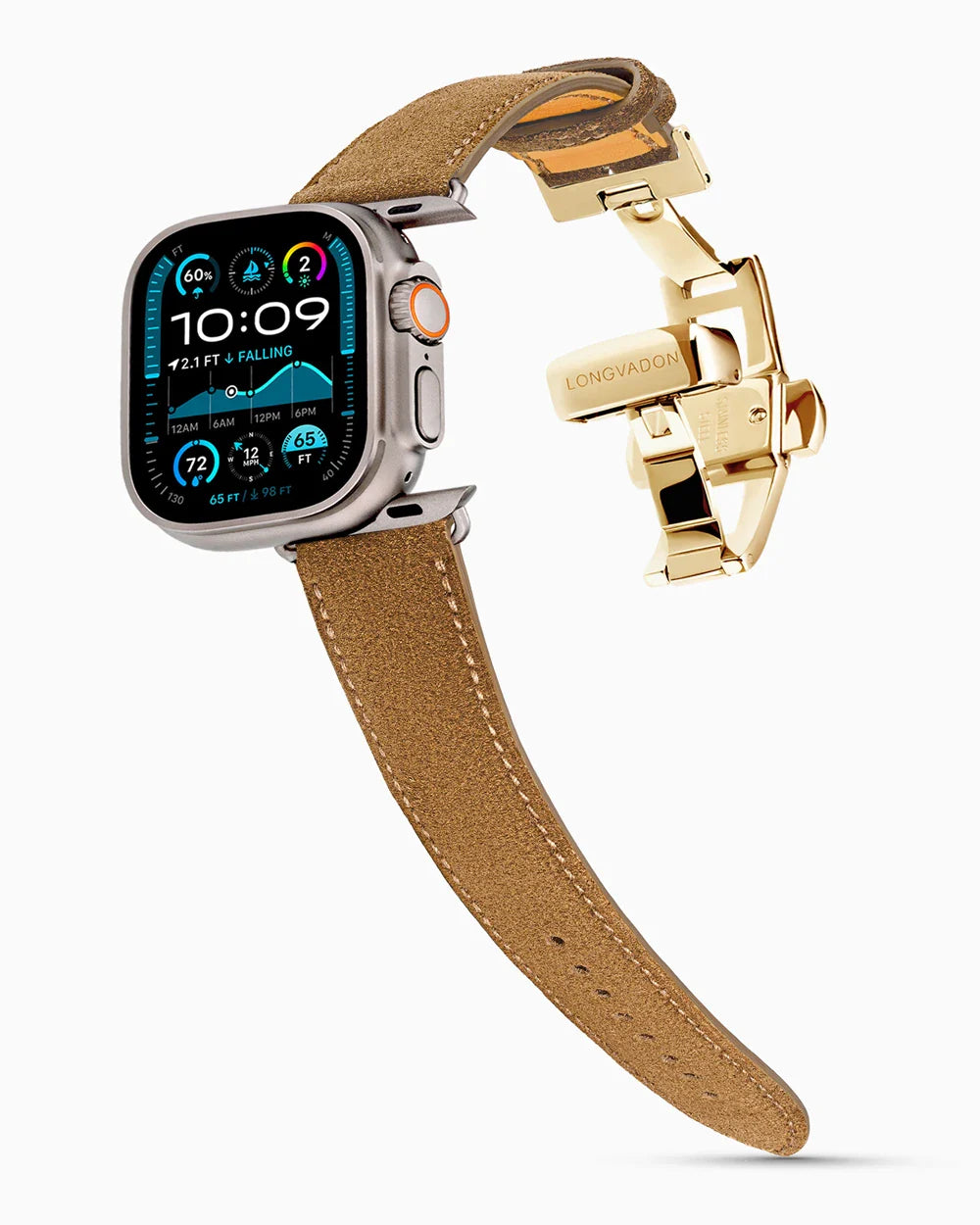 Janus Suede luxury Apple Watch leather band on an Apple Watch Ultra