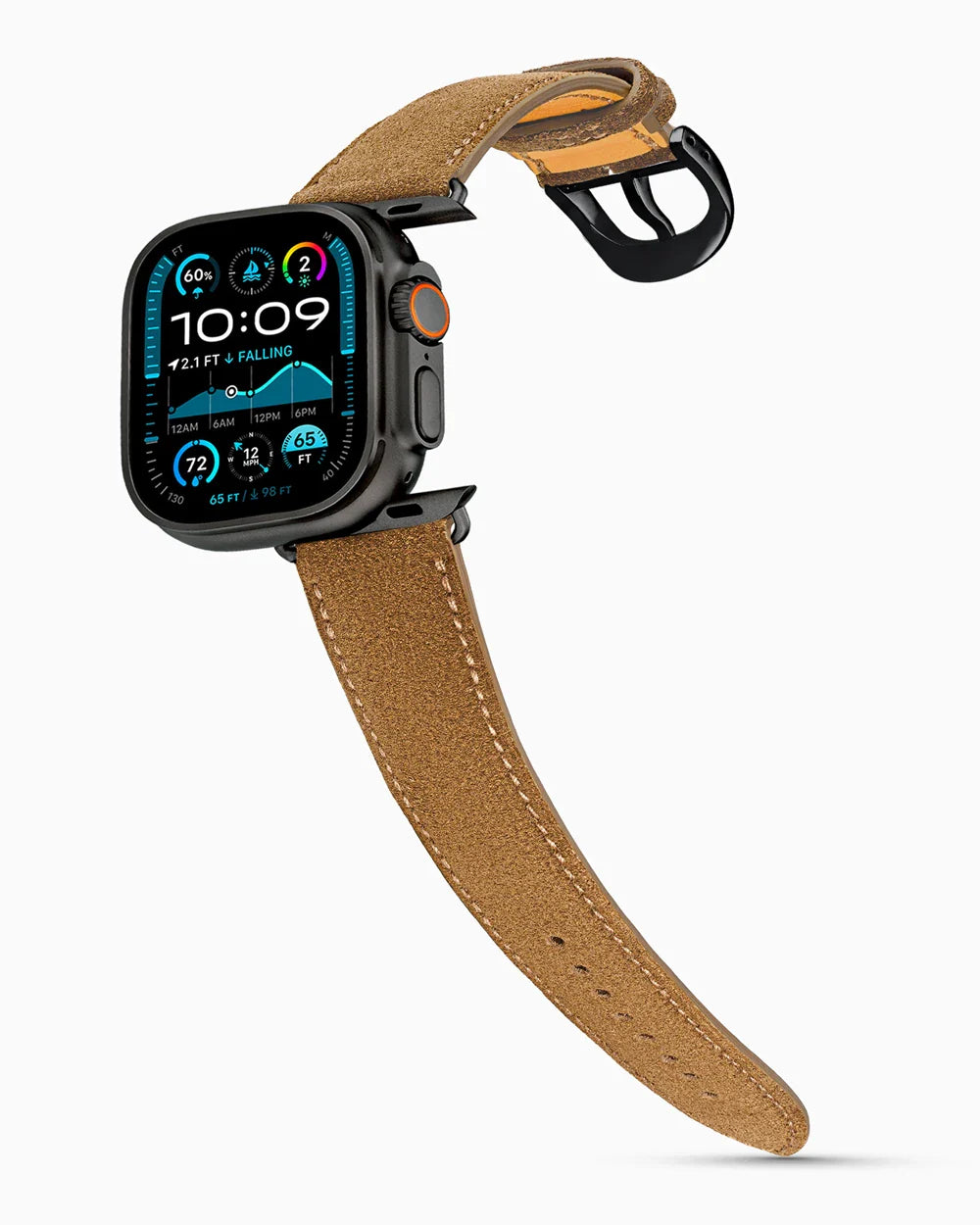 Janus Suede luxury Apple Watch leather band on an Apple Watch Ultra