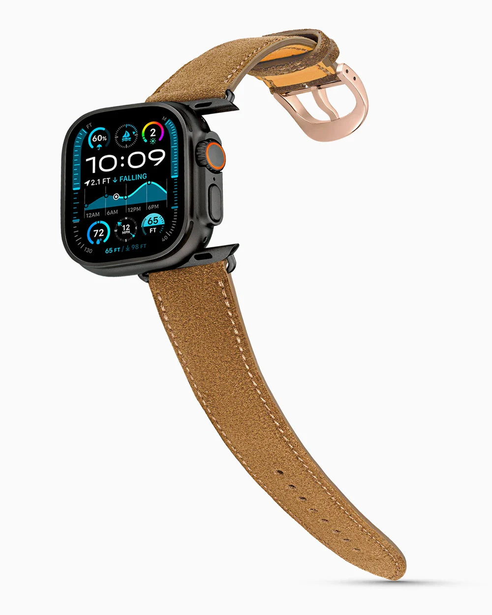 Janus Suede luxury Apple Watch leather band on an Apple Watch Ultra