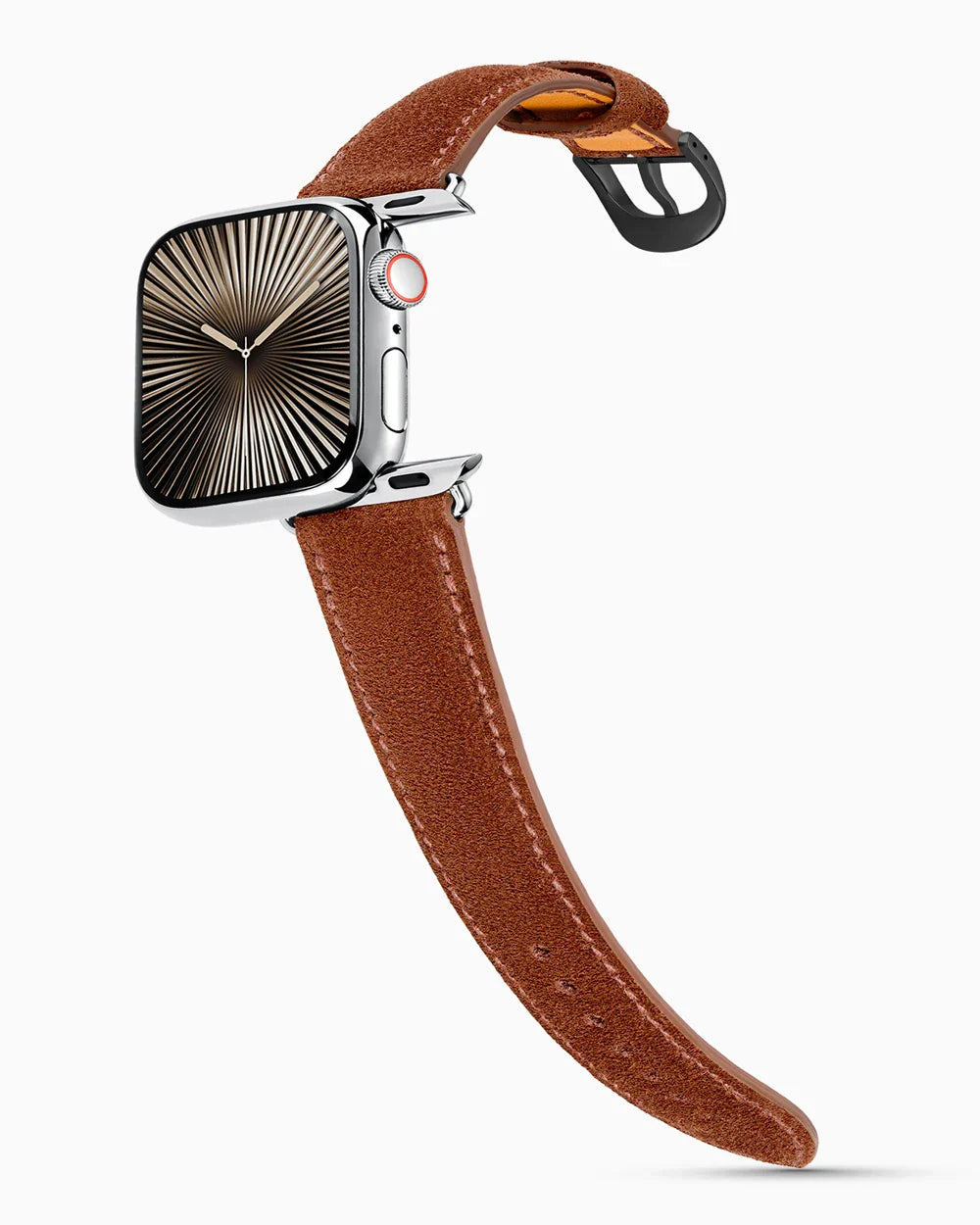 Janus Suede luxury Apple Watch leather band on a Series 10 Apple Watch