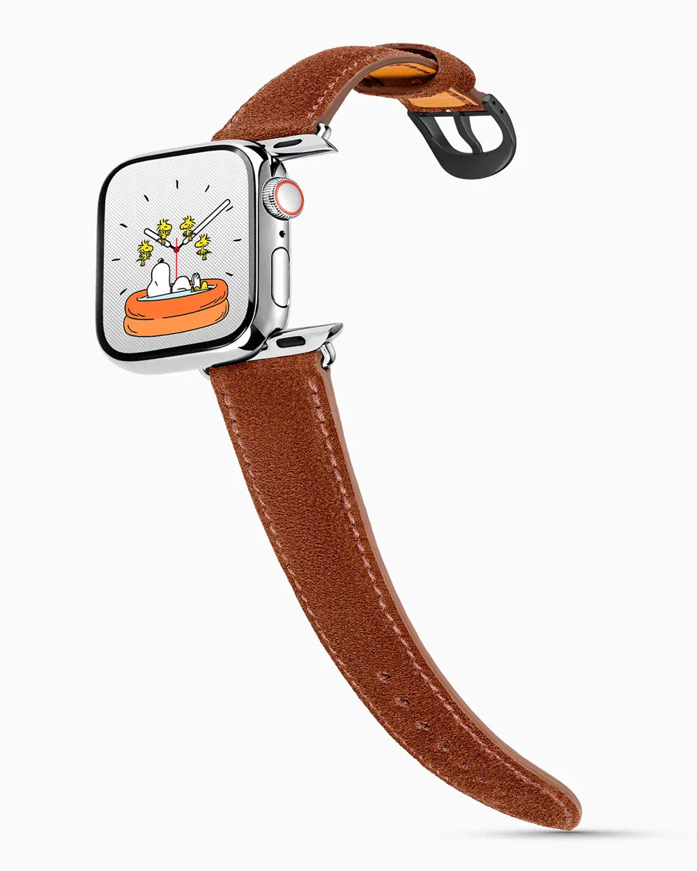 Janus Suede luxury Apple Watch leather band on a Series 9 Apple Watch