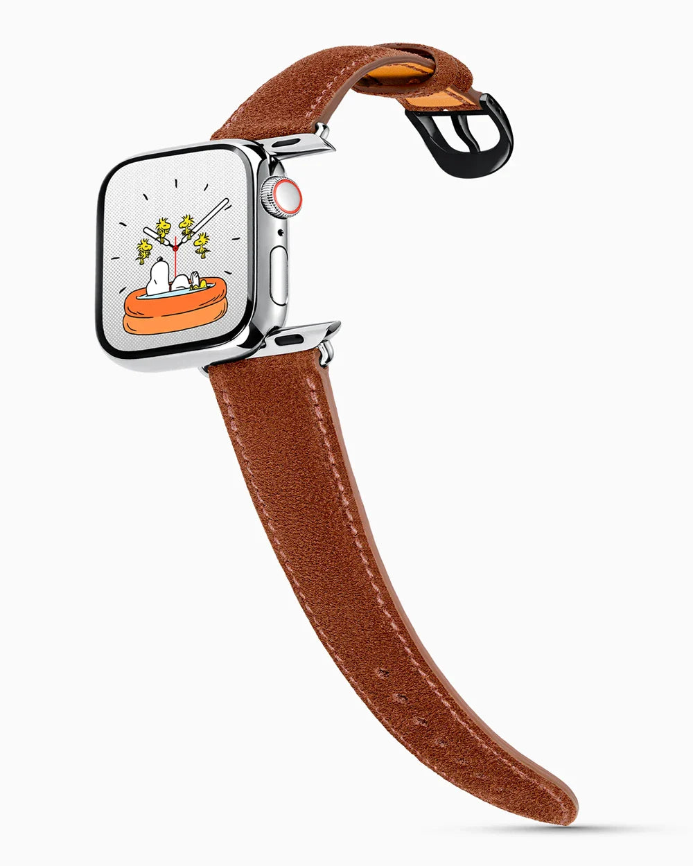 Janus Suede luxury Apple Watch leather band on a Series 9 Apple Watch