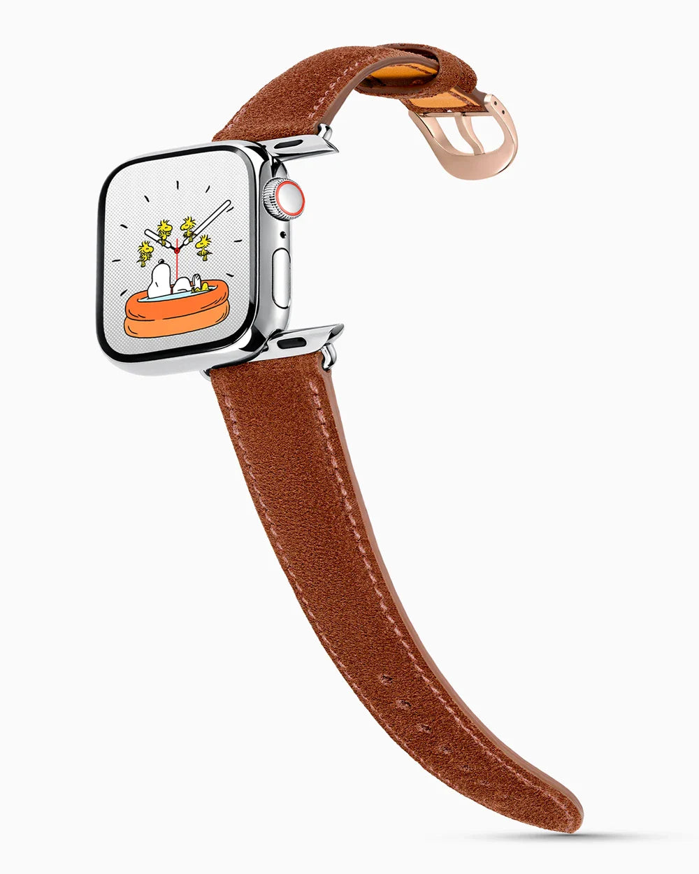Janus Suede luxury Apple Watch leather band on a Series 9 Apple Watch