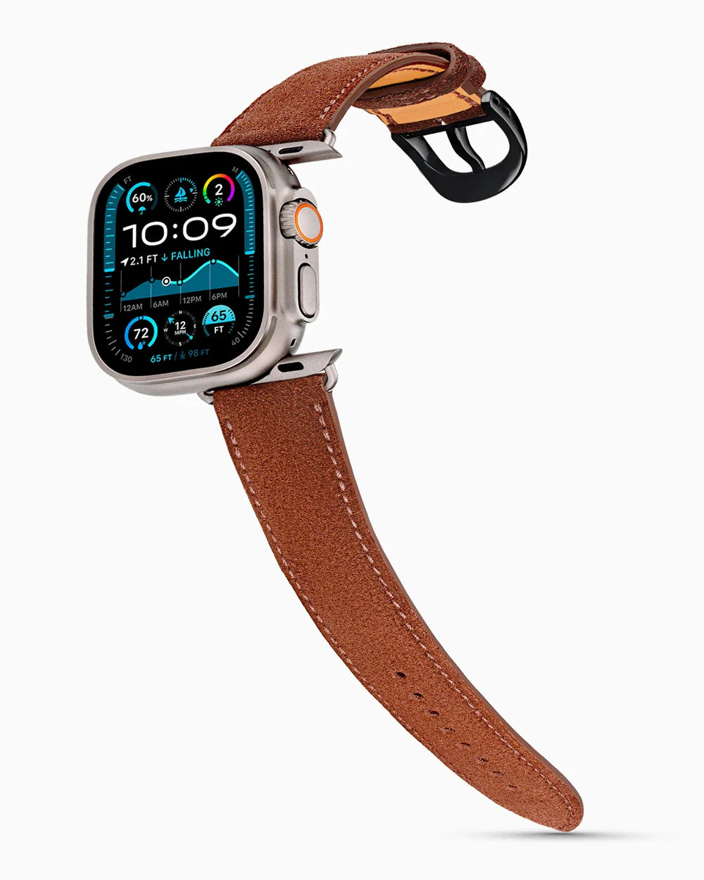 Janus Suede luxury Apple Watch leather band on an Apple Watch Ultra