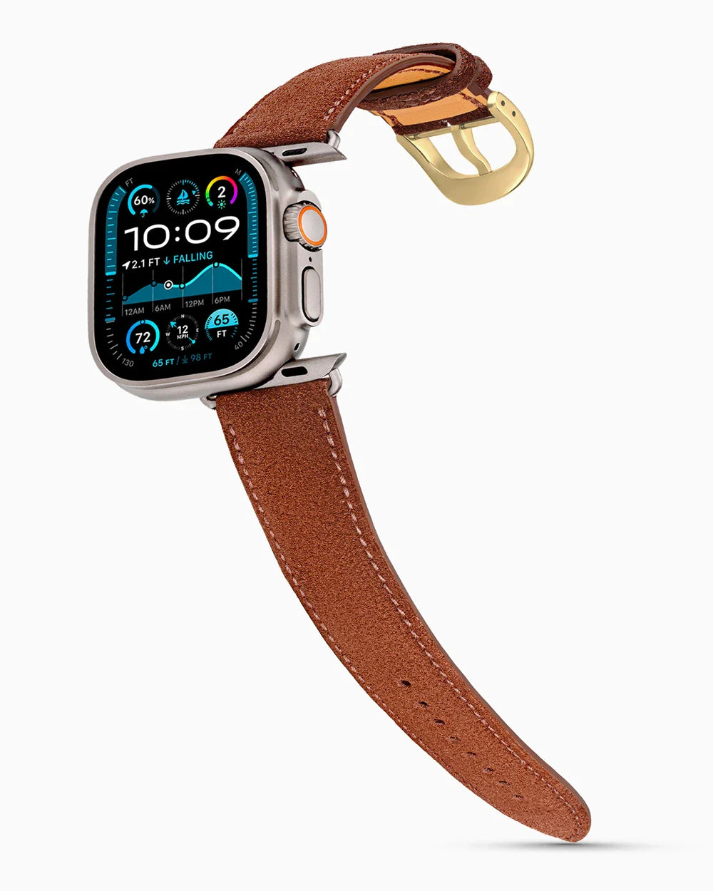 Janus Suede luxury Apple Watch leather band on an Apple Watch Ultra