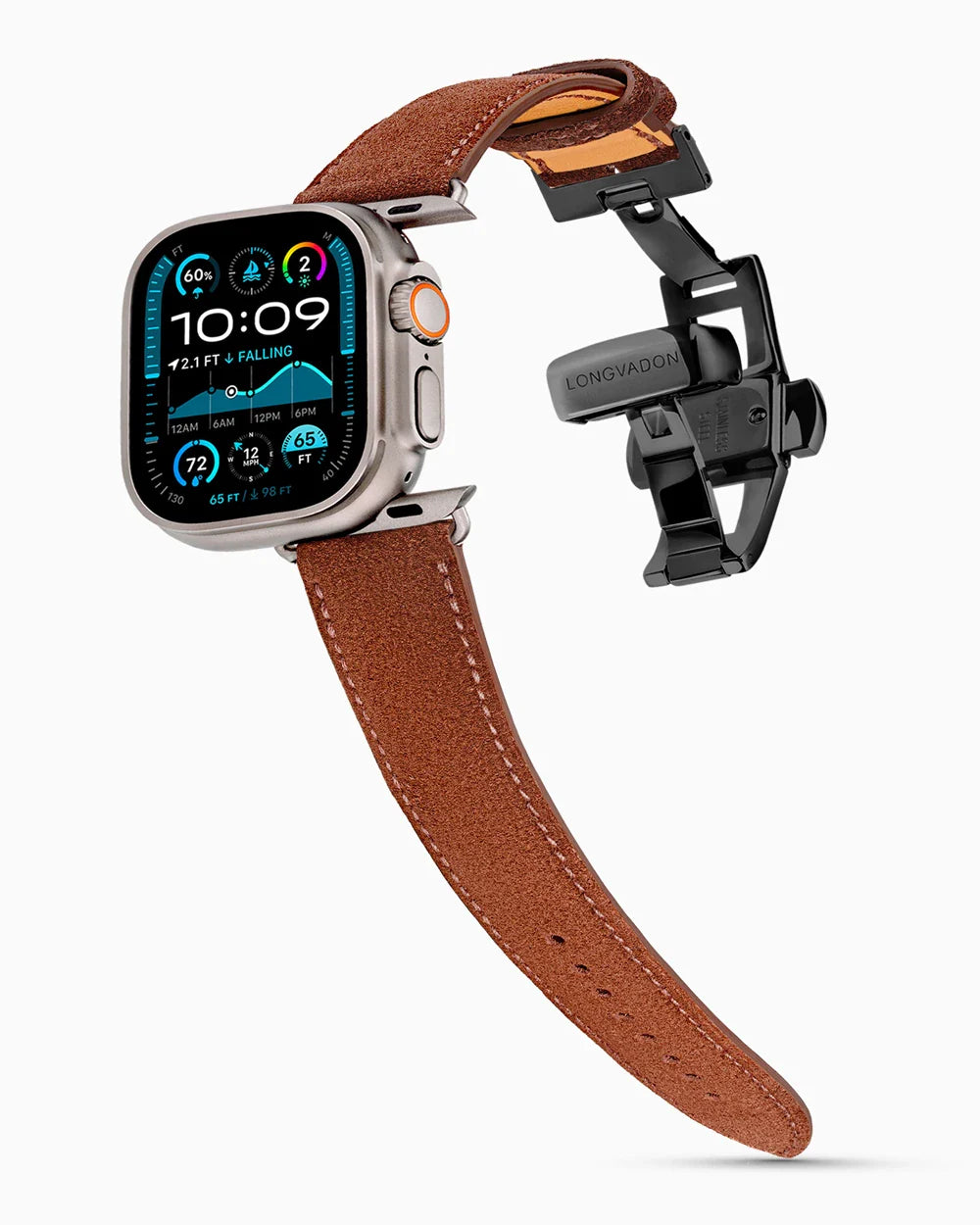 Janus Suede luxury Apple Watch leather band on an Apple Watch Ultra