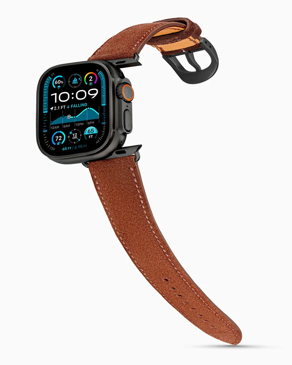 Janus Suede luxury Apple Watch leather band on an Apple Watch Ultra