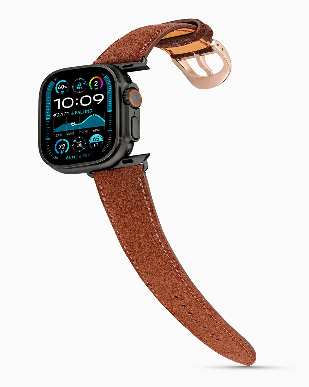 Janus Suede luxury Apple Watch leather band on an Apple Watch Ultra