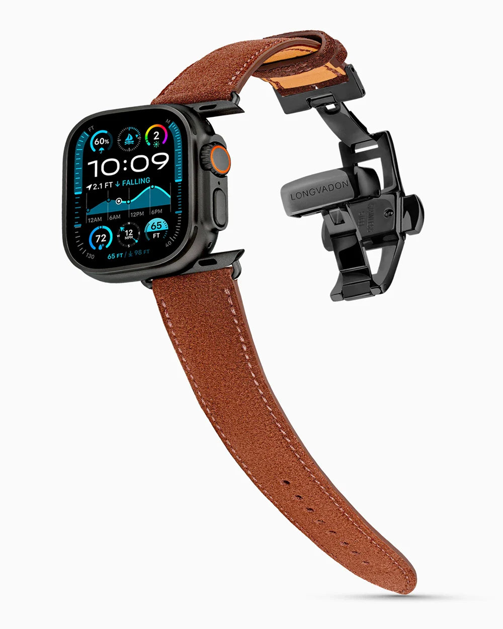 Janus Suede luxury Apple Watch leather band on an Apple Watch Ultra