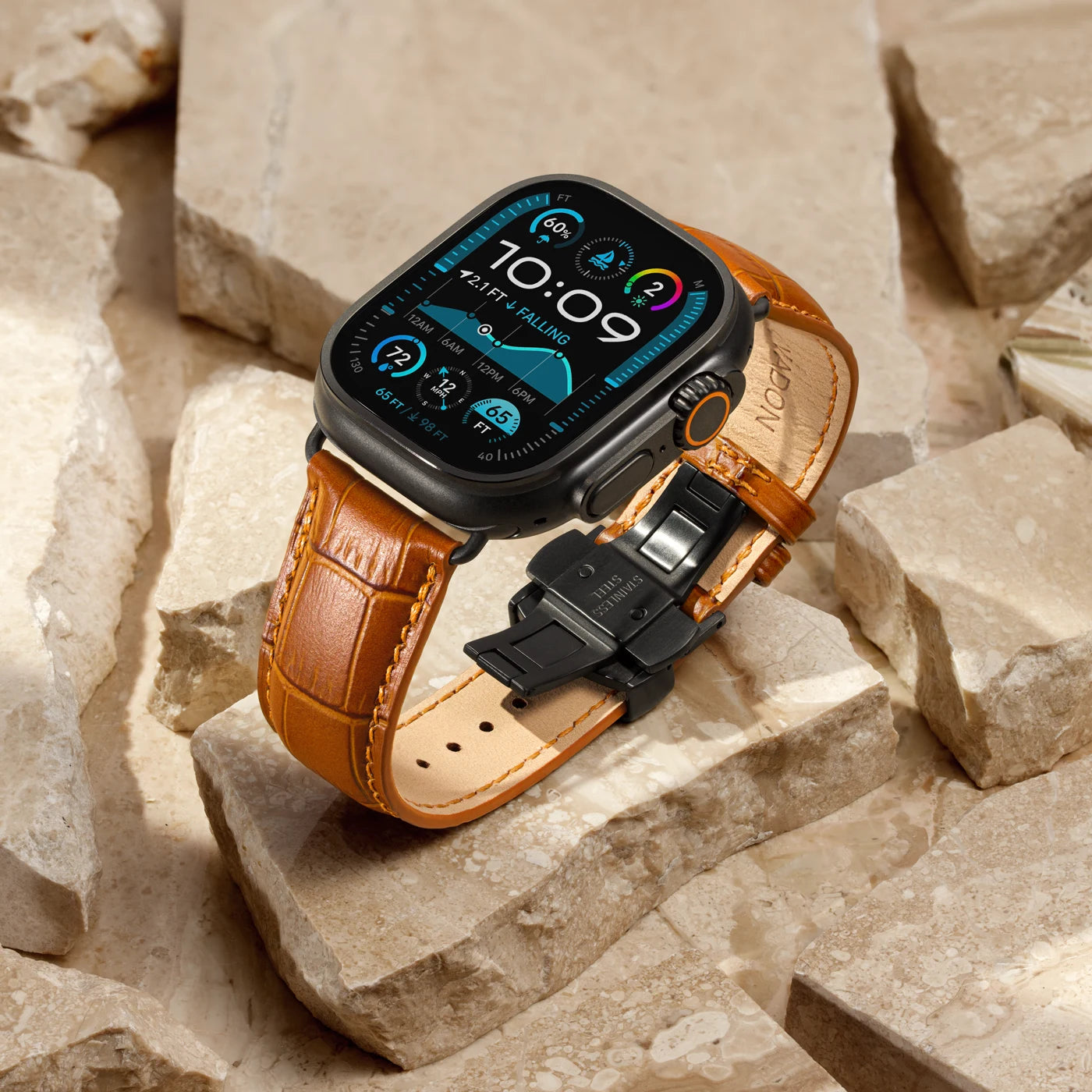 Mens luxury apple watch strap on Ultra 2 Black in Windsor color