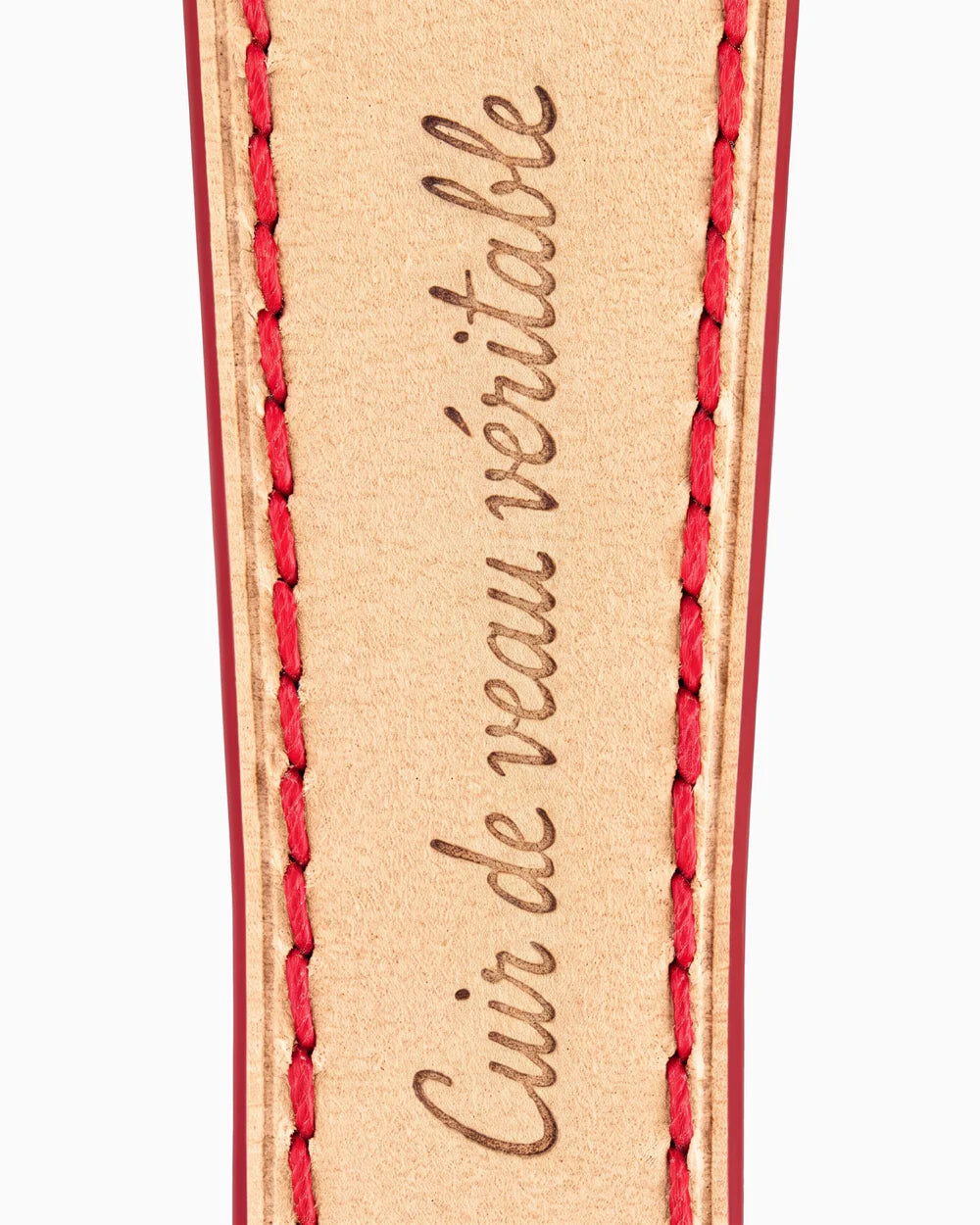 Caiman Series 3 | Rouge Verni — calfskin lining with Cuir de veau véritable lettering