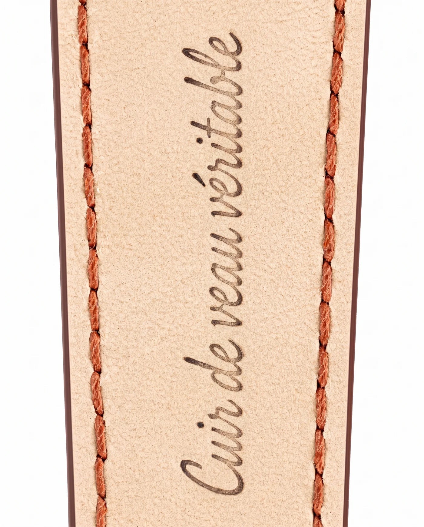 Caiman Series 3 | Cognac Glacé — calfskin lining with Cuir de veau véritable lettering