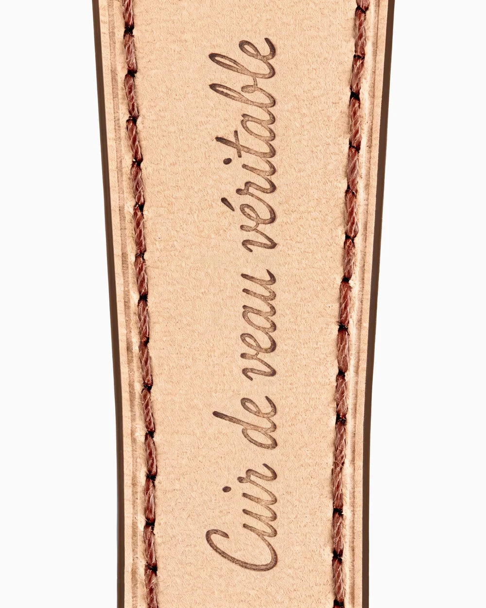 Caiman Series 3 | Marron Verni — calfskin lining with Cuir de veau véritable lettering