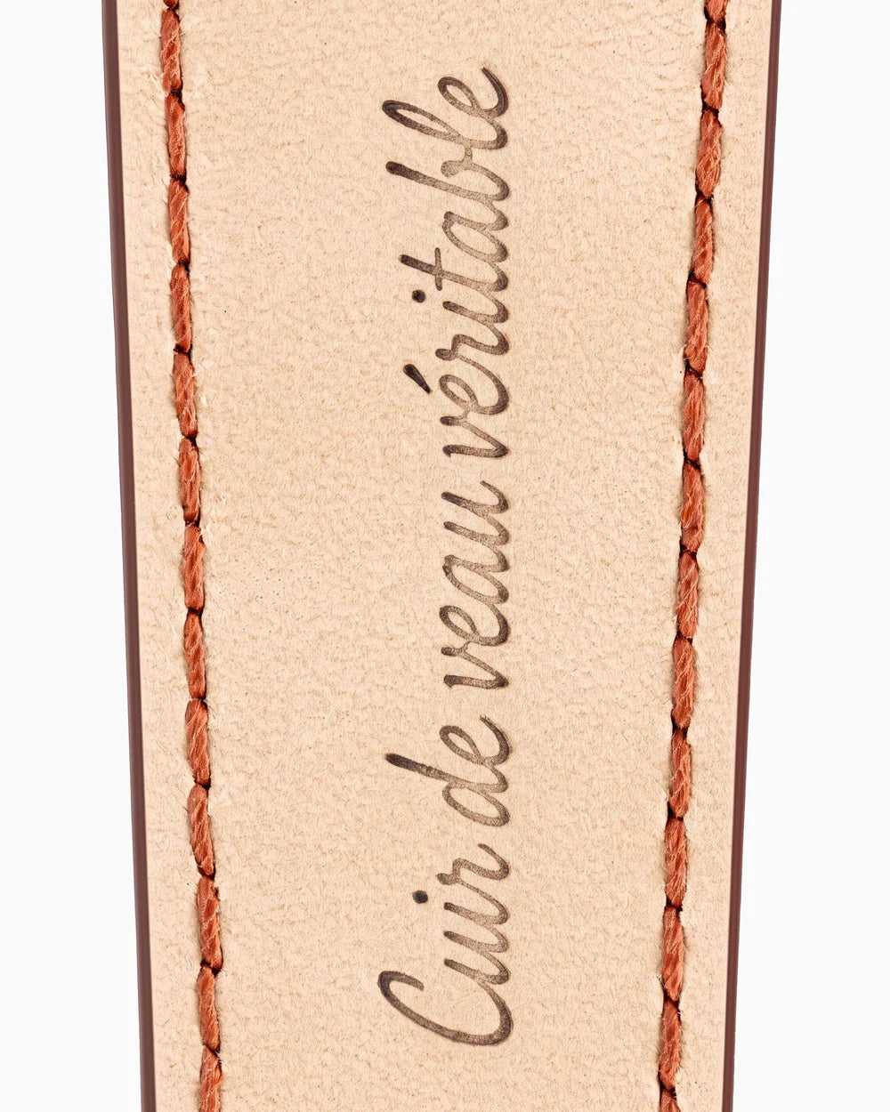 Caiman Series 3 | Cognac Glacé — calfskin lining with Cuir de veau véritable lettering