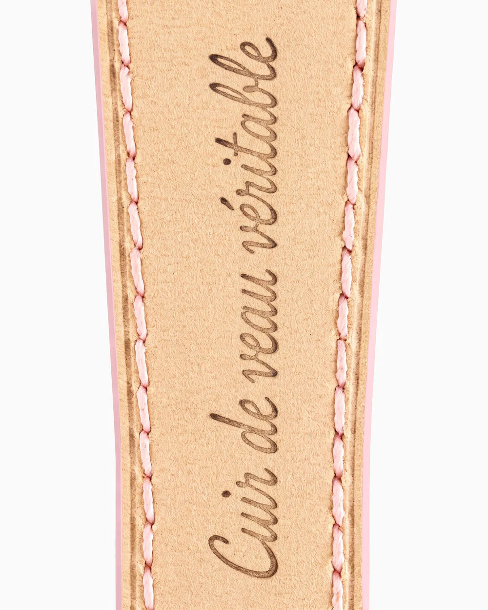 Caiman Series 3 | Rose Satin — calfskin lining with Cuir de veau véritable lettering
