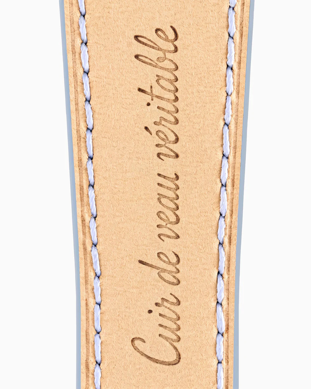 Caiman Series 3 | Bleu Ciel — calfskin lining with Cuir de veau véritable lettering
