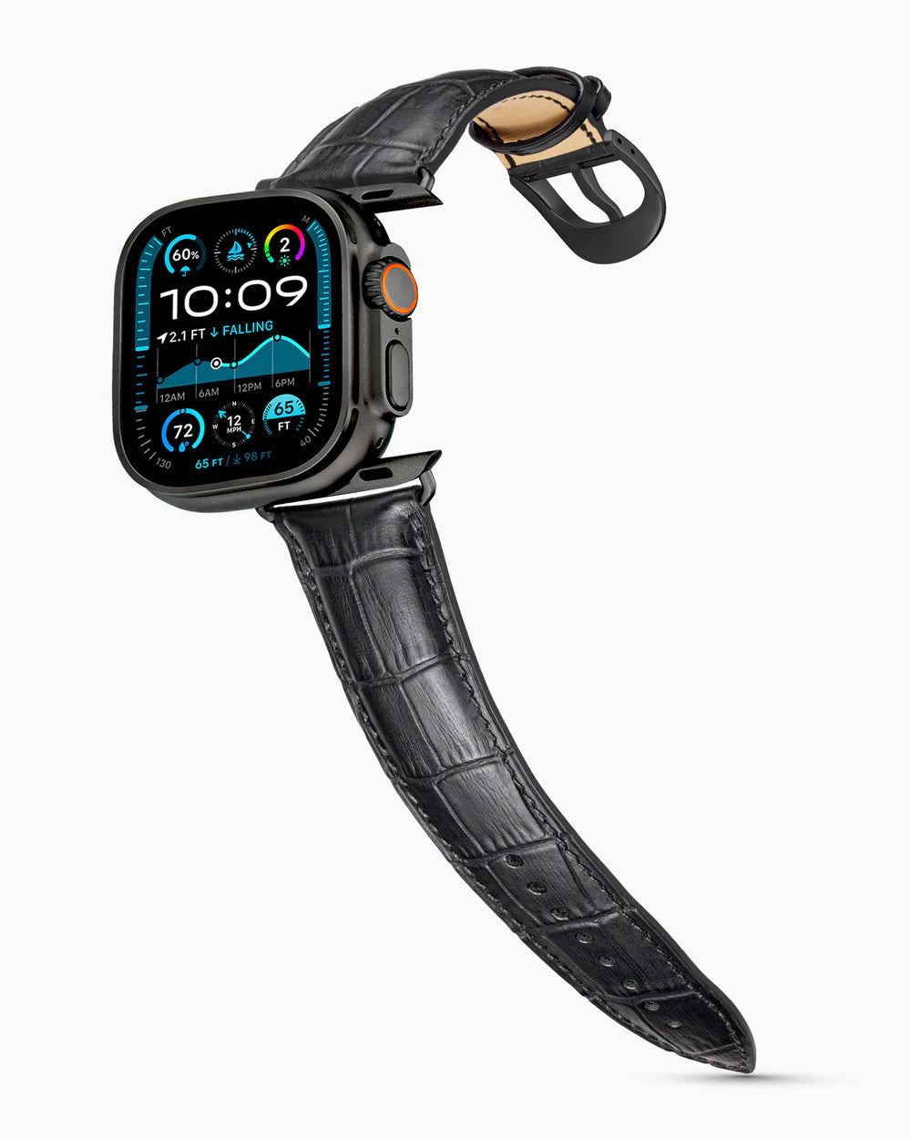 Caiman Series 3 | Noir Mat on an Apple Watch Ultra in Black Titanium, brushed black buckle