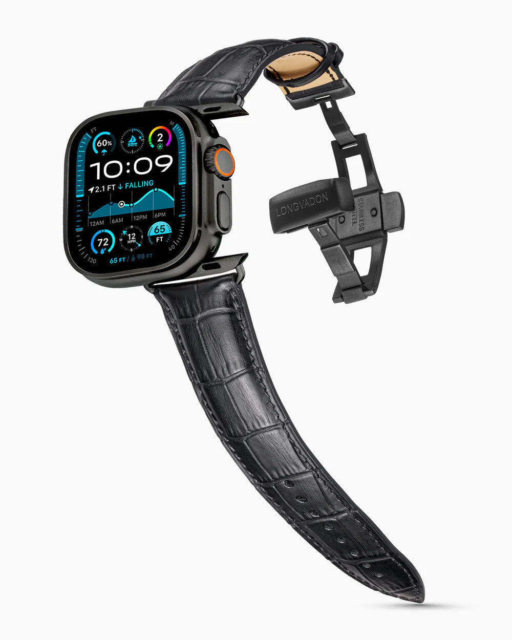 Caiman Series 3 | Noir Mat on an Apple Watch Ultra in Black Titanium, brushed black clasp
